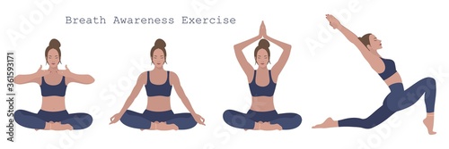 Vector SET. Abdominal Breathing. Breath Awareness Exercise. 