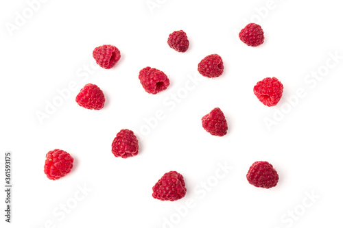 Fresh red raspberry isolated on white background. Berry in close-up
