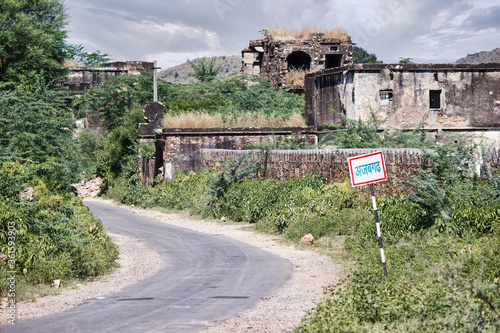 Rajasthan, India - October 06, 2012: A landscape surrounding abandoned cursed fort in a place named Ajabgarh on a way to allegedly haunted place Bhangarh fort photo