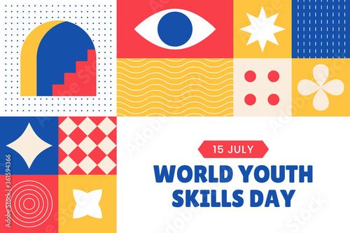 World Youth Skills Day. July 15. Poster, banner, card. Vector illustration