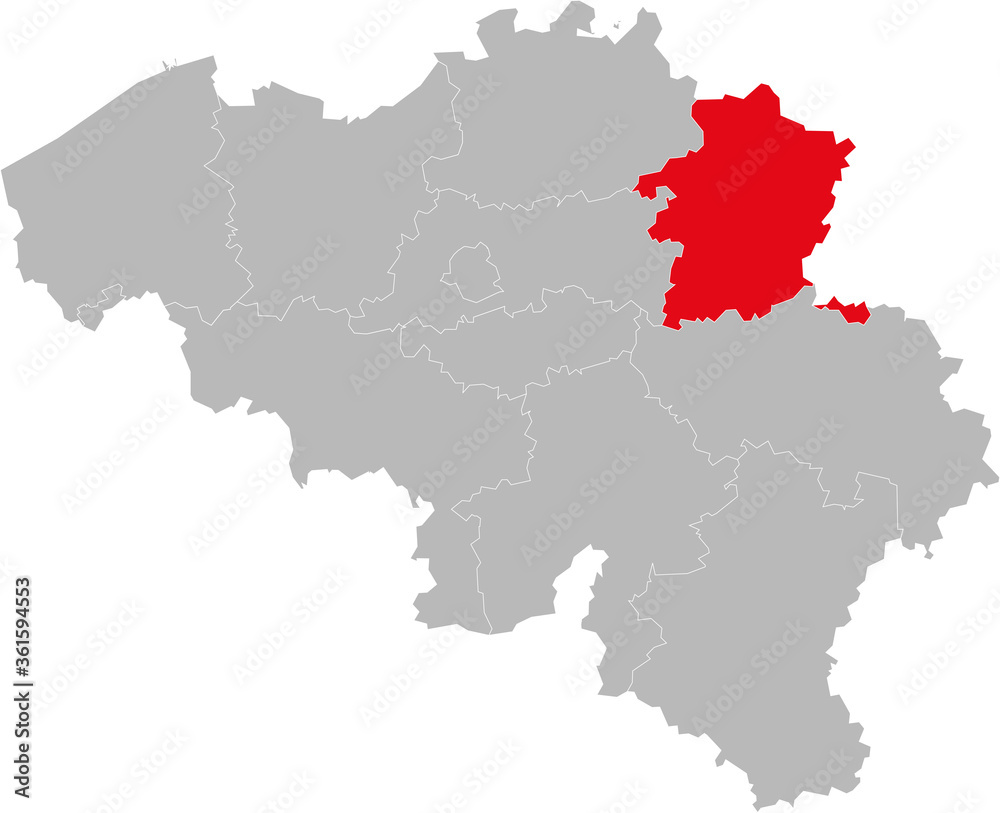 Limburg province isolated on belgium map. Gray background. Backgrounds and wallpapers.