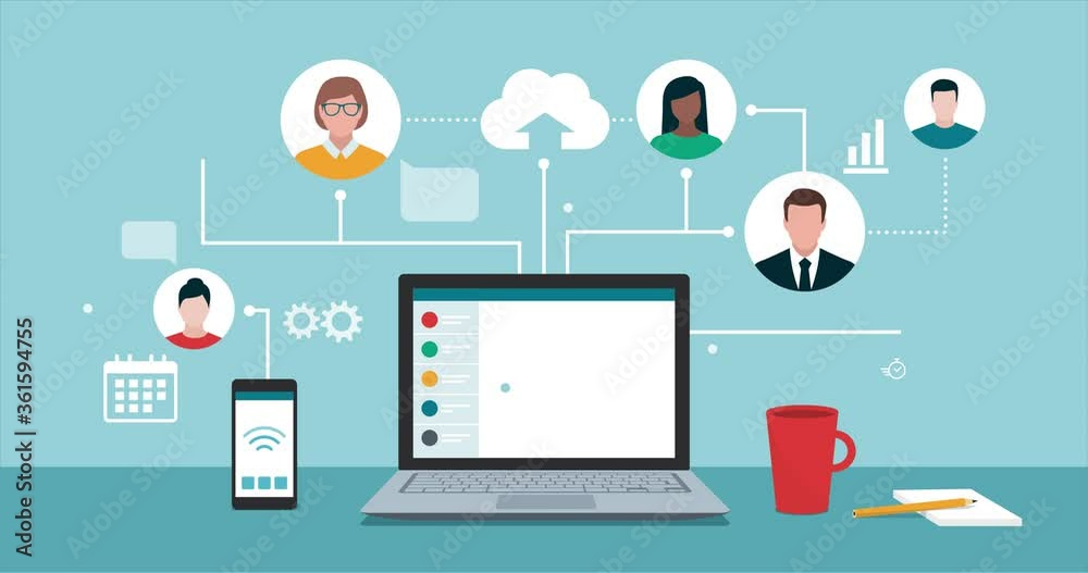 Remote working and virtual business team
