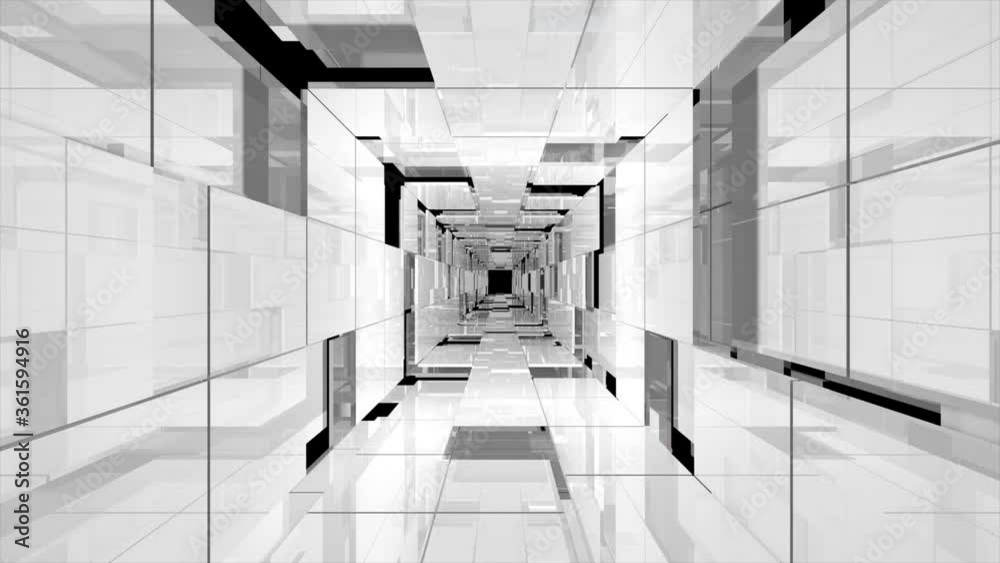3D rendering Futuristic tunnel of glass, Long corridor with glass floor and transparent walls