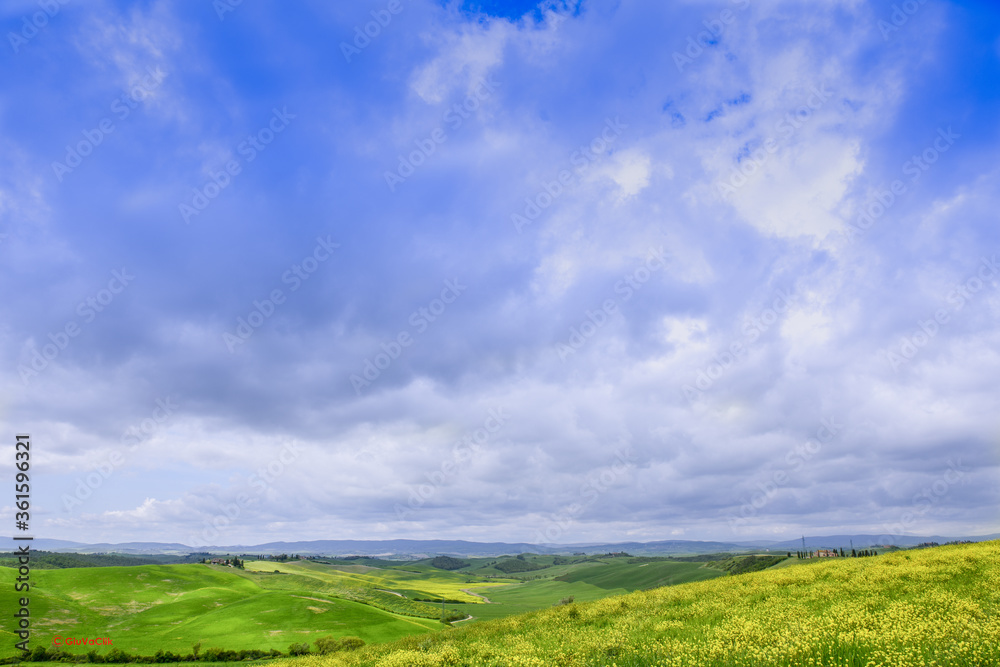 Tuscan countryside with predominant sky