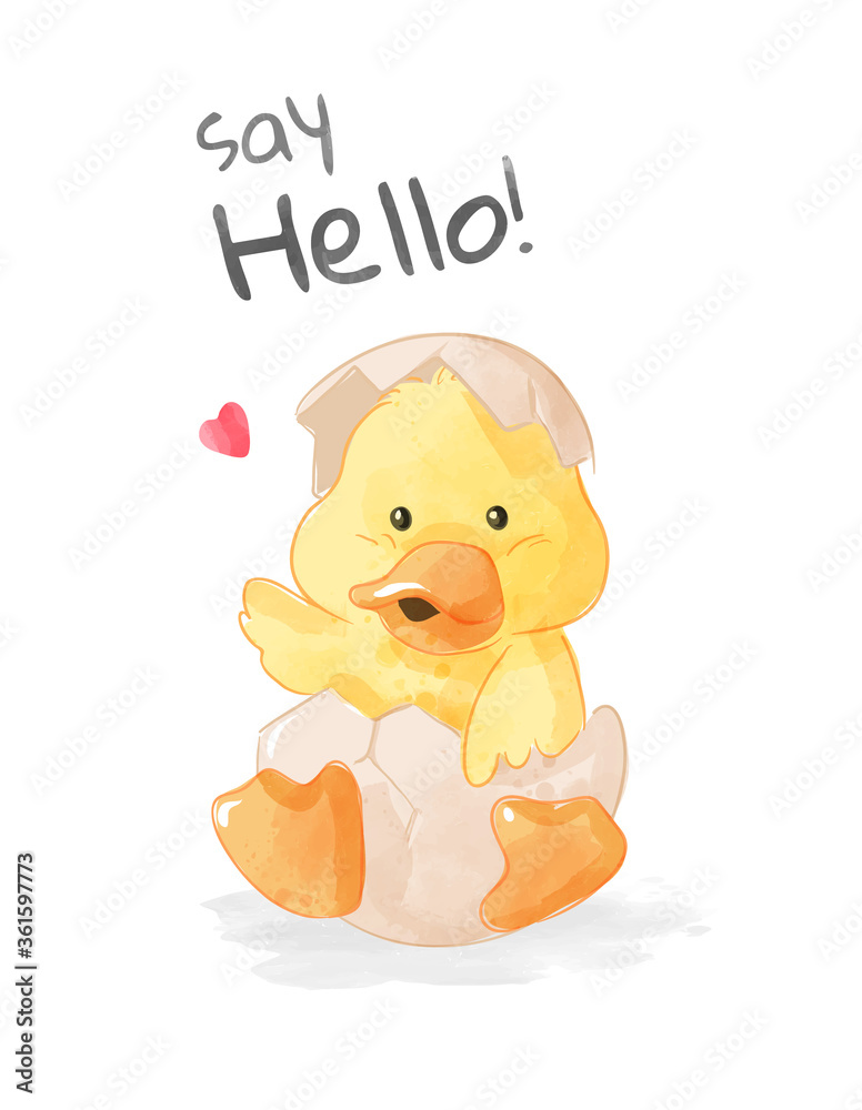 Obraz Cartoon Little Duck in Hatching Egg Illustration
