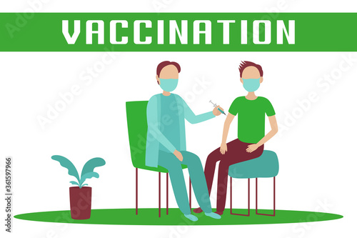 Physician vaccinate man. Cartoon style. Vector illustration.