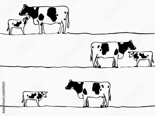 simple childish continuous lines cow milk cattle seamless pattern for background, wallpaper, texture, banner, label, cover, card etc to celebrate day like easter's day. vector design