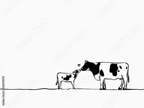 simple childish continuous lines cow milk cattle seamless pattern for background, wallpaper, texture, banner, label, cover, card etc to celebrate day like easter's day. vector design