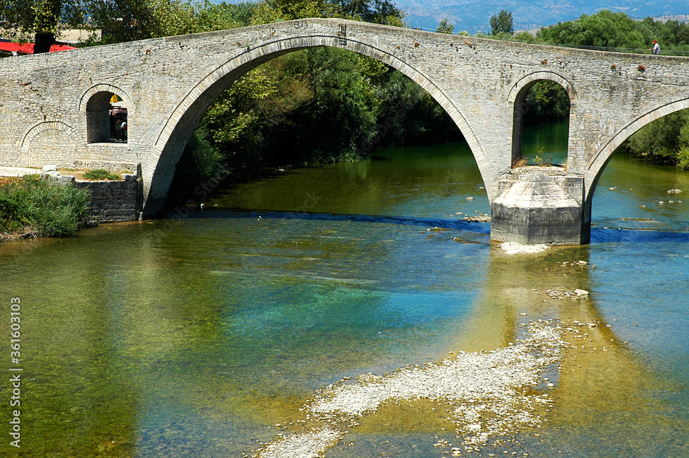 bridge, river, stonebridge, greek, arta, nature, water