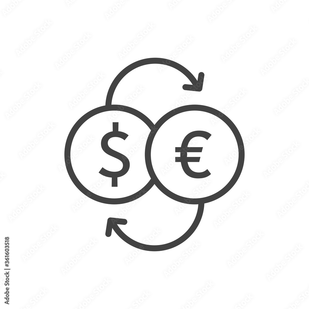 Money exchange icon. Exchange of euro to dollar. Vector Illustration. Money exchange icon. Exchange of euro to dollar. Vector Illustration.