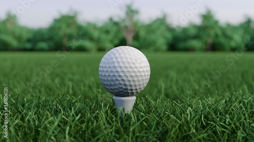 3d render A golf ball stands on the lawn