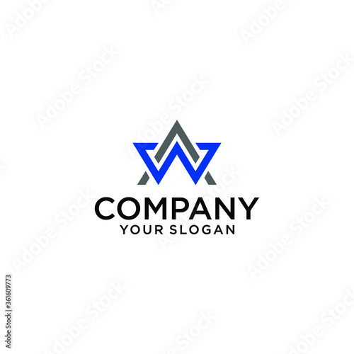 Extraordinarily professional, elegant, trendy, artistic, shades of gray and blue, WA AW, based on the initial Alphabet logo icon.