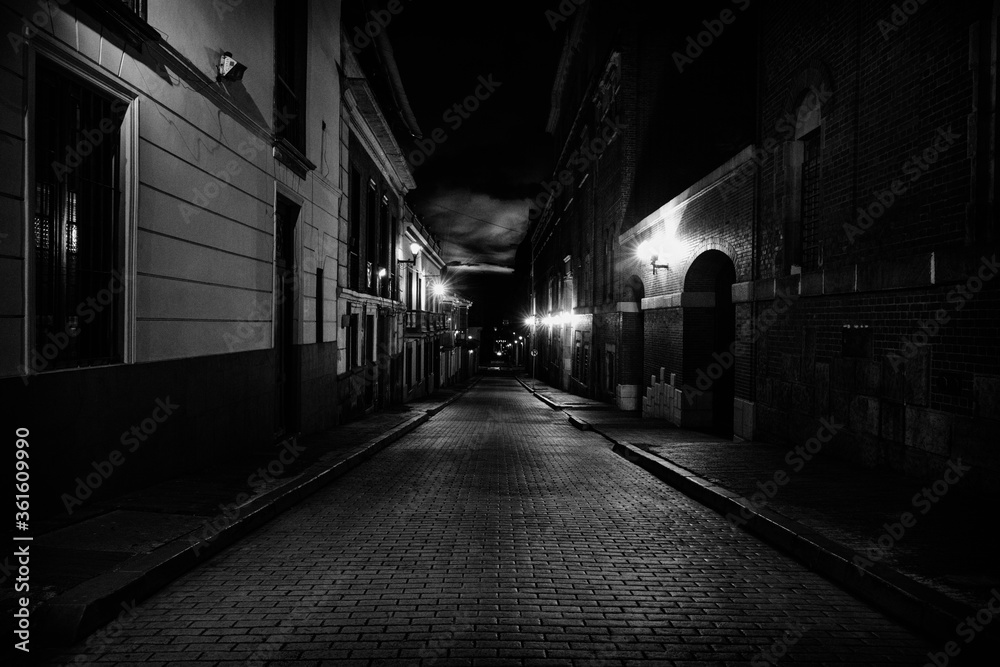 Old street in the night in Bogota