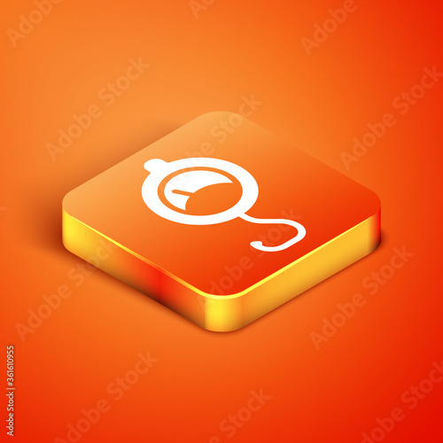 Isometric Spring scale icon isolated on orange background. Balance for weighing. Determination of weight. Vector.