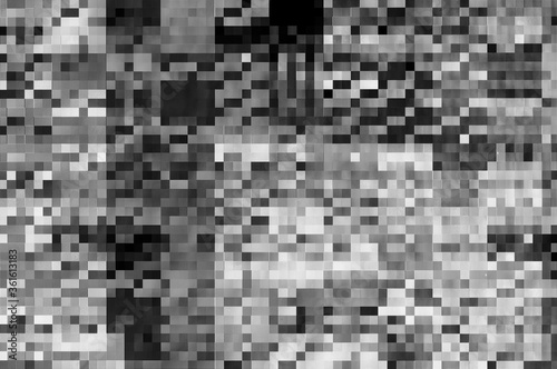 Fototapeta Naklejka Na Ścianę i Meble -  Pixel pattern of a digital glitch / Abstract black and white pixel pattern background of a digital glitch.