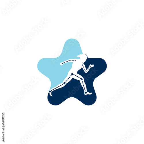 Physiotherapy treatment star shape concept logo design template vector with female runner. Colorful vector health. Physiotherapy clinic logo. 