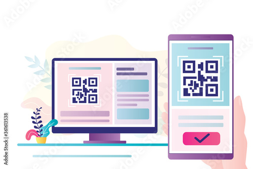 QR Code scanning concept. Hand holding smartphone and scan code. Mobile technology for internet payment
