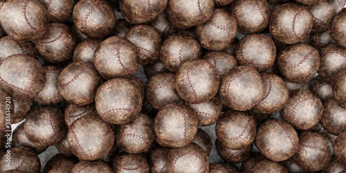 Heap of grunge dirty used baseball balls. Absctact Sports Background