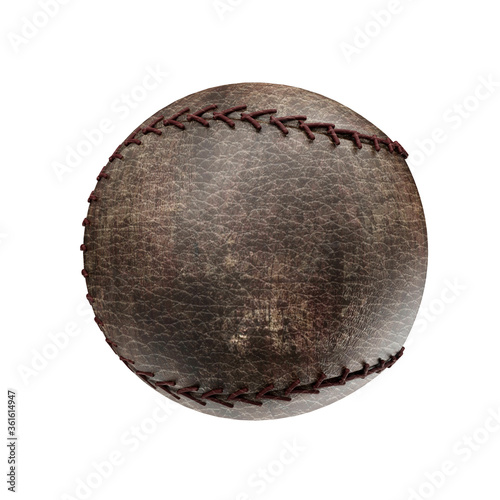 Brown grunge dirty used baseball ball isolated on white background