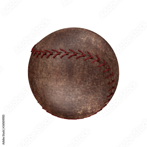Brown grunge dirty used baseball ball isolated on white background