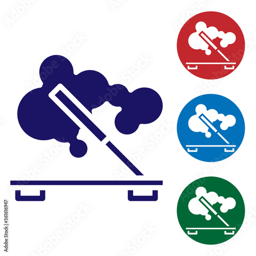 Blue Scented spa stick on a wooden stand icon isolated on white background. Incense stick. Cosmetic procedure aromatherapy. Set icons in color square buttons. Vector.
