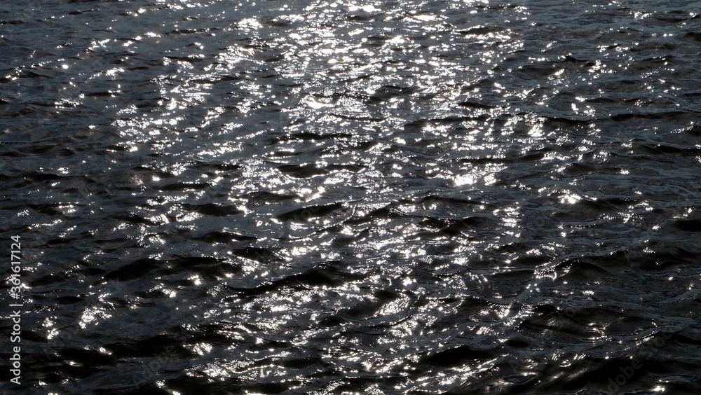 Blurred silhouette sunlight on river surface with water waves and black color for background backdrop Blurred silhouette sunlight on river surface with water waves and black color for background backdrop