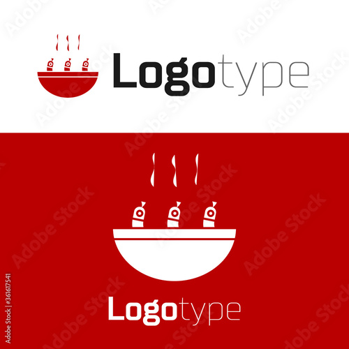 Red Soup with shrimps icon isolated on white background. Tom yum kung soup. Logo design template element. Vector..