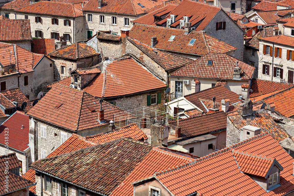 Red rooftops in the old town Kotor, Montenegro
