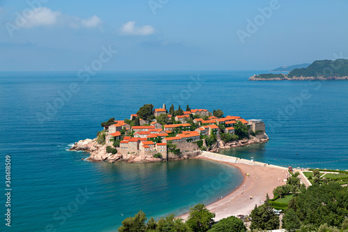 Sveti Stefan peninsula on the Adriatic Sea in Budva, Montenegro