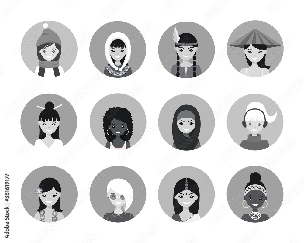 Black Lives Matter. Set of user icons of cute young women of different nation in flat style. Black Lives Matter. Set of user icons of cute young women of different nation in flat style.