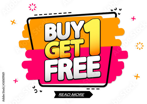 Buy 1 Get 1 Free, Sale banner design template, discount tag, app icon, vector illustration