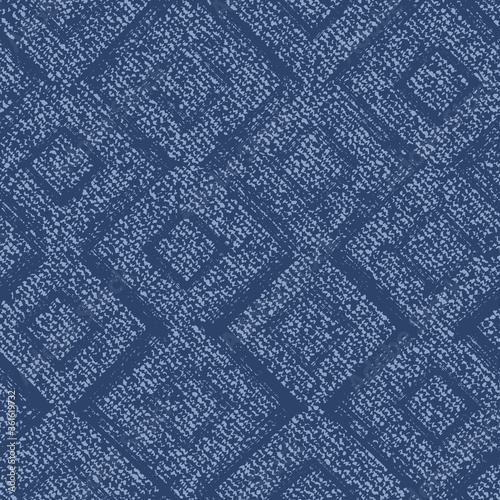Vector Jeans background with Squares and Zigzag Paint Brush Strokes. Denim seamless pattern. Blue jeans cloth
