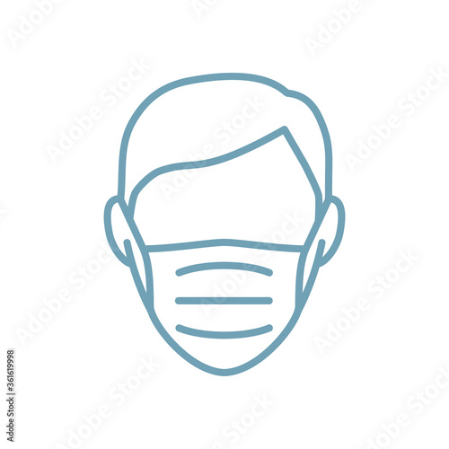Man face mask line icon vector illustration isolated. Protection medical wear from virus, air pollution, flu, dust illustration isolated on white.