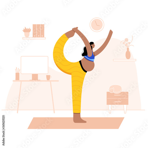 Yoga flat vector illustration. Healthy pregnancy.