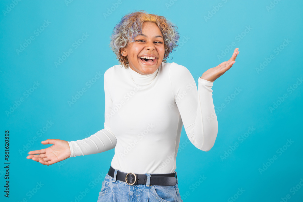 isolated afro american girl with expression of joy and success isolated afro american girl with expression of joy and success