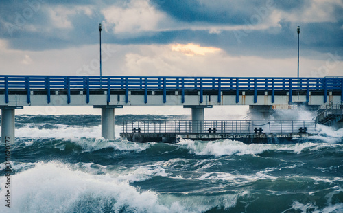 Storm on the Baltic Sea at sunset, Zelenogradsk city, Kaliningrad region photo