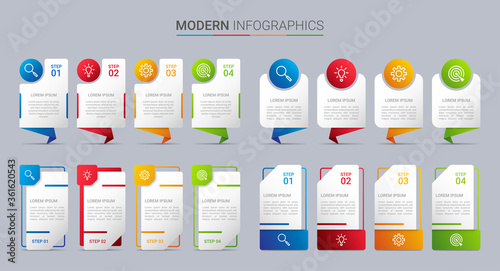 Colorful timeline infographic template with 4 steps on gray background, vector illustration