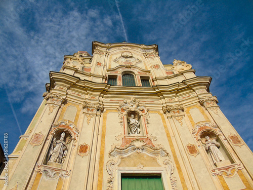 Cervo Ligure, Italy - 06/15/2020: Travelling around the Riviera Ligure in summer days. Beautiful photography of the small vilagges near the sea with typical old buildings. photo