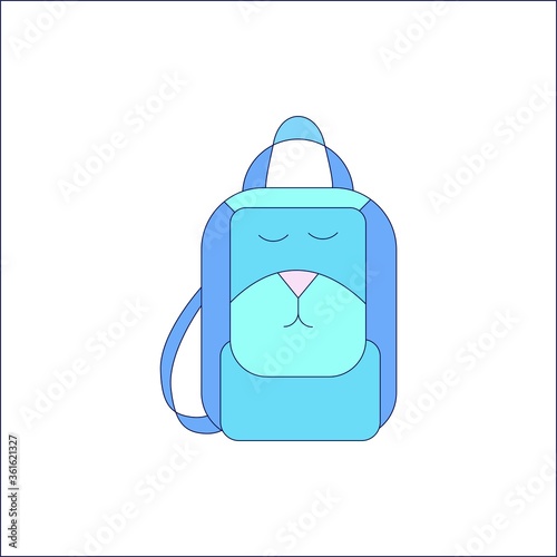 Children's Blue Backpack vector illustration isolated on white background. Back to school. Animal bag. Web Design, Icon. School supplies.