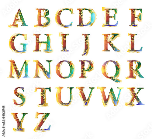 Set of Latin  letters. Modern creative design marble texture. Alcohol ink. Vector illustration