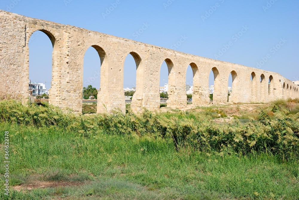 Ancient Kamares Aqueduct, also known as the Bekir Pasha Aqueduct near Larnaca, Cyprus