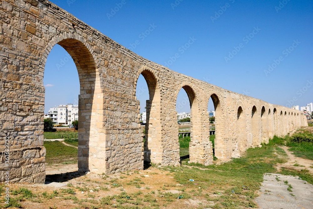 Ancient Kamares Aqueduct, also known as the Bekir Pasha Aqueduct near Larnaca, Cyprus