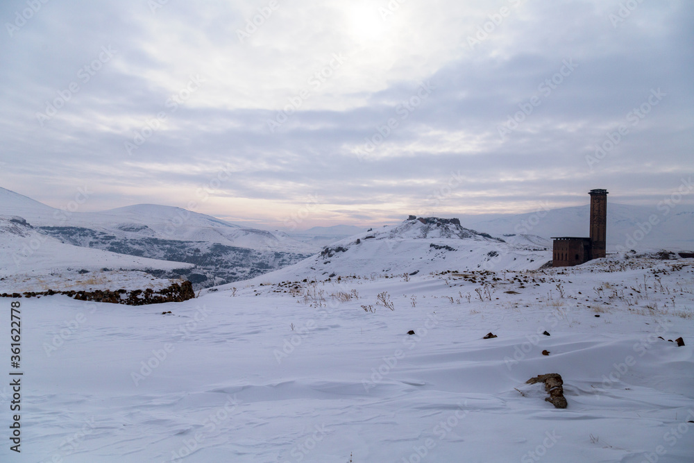 Fototapeta premium Armenian capital in the past, now is plateau with the ruins of churches (City of 1001 Churches). 