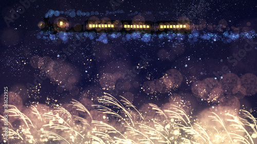 Fotografía 銀河鉄道の夜　ススキ　ファンタジーなイラスト　きらめく背景装飾