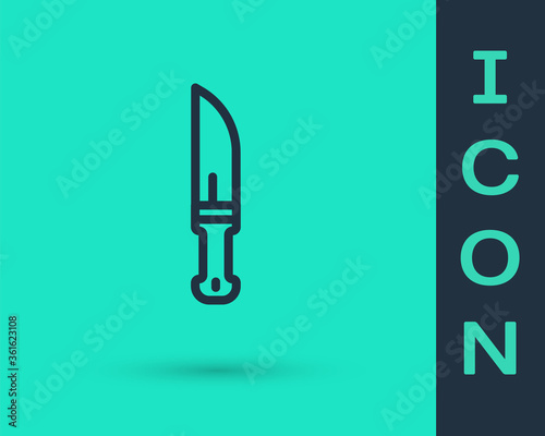 Black line Hunter knife icon isolated on green background. Army knife. Vector.