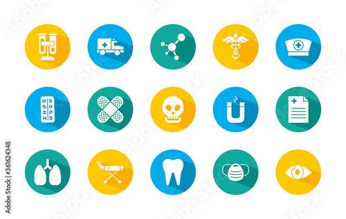 set of skull and medical icons, block style