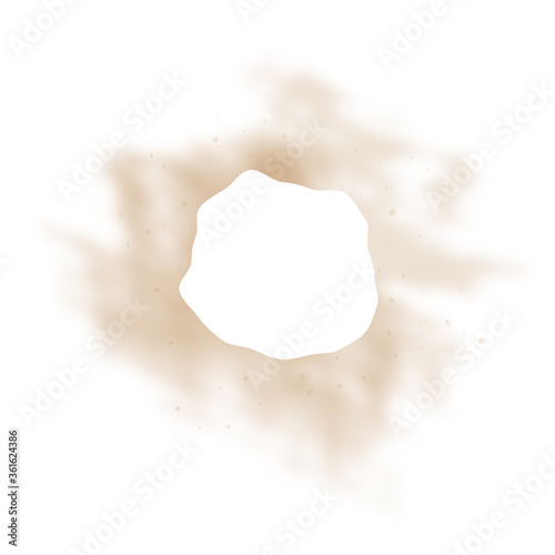 Smoke circle, round wavy smog cloud frame, brown heavy dust steam with motes, sand and soil particles isolated on transparent background. Cigarette vapor realistic 3d vector illustration, clip art