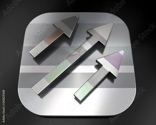 3d brushed metal triple arrow icon