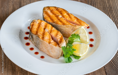 Grilled steaks of Arctic char