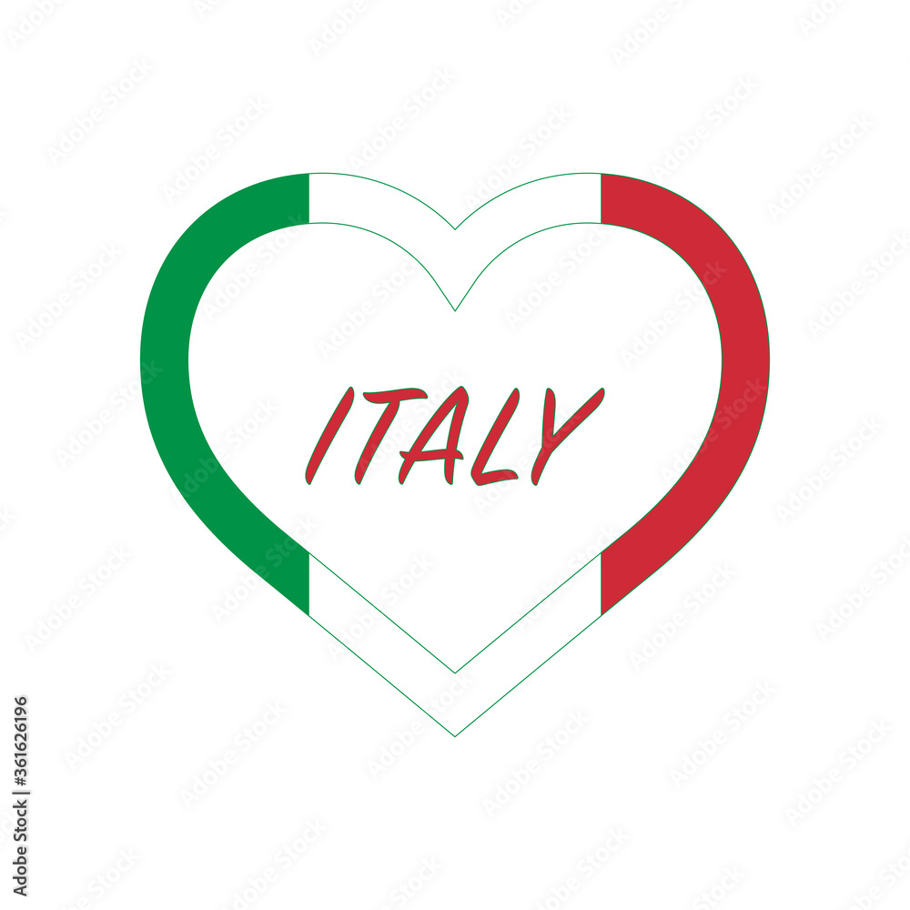 Italy flag in heart. I love my country. sign. Stock vector illustration isolated on white background.